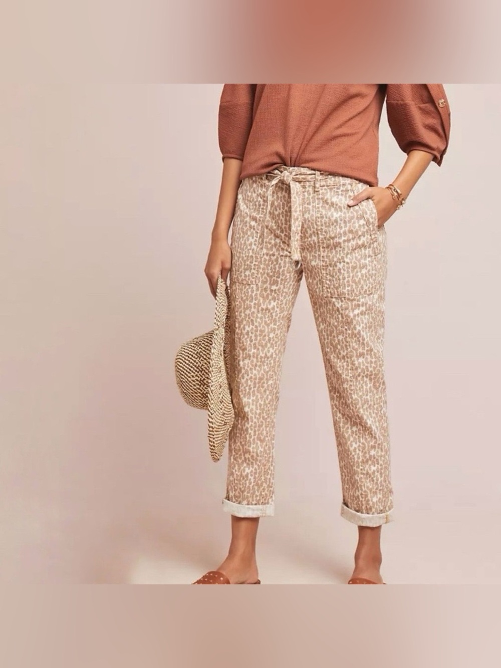 Anthropologie Tan Leopard Print The Wanderer Utility Pants Sz 29